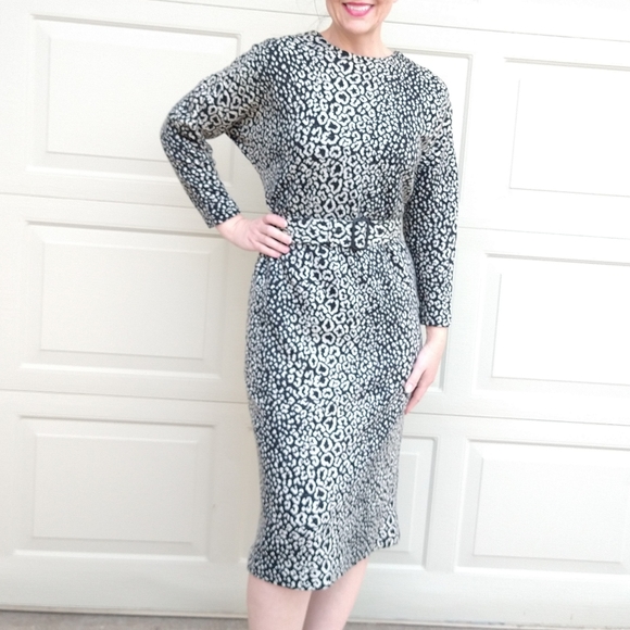 leopard print SWEATER KNIT DRESS vintage M (N6) - Picture 3 of 10